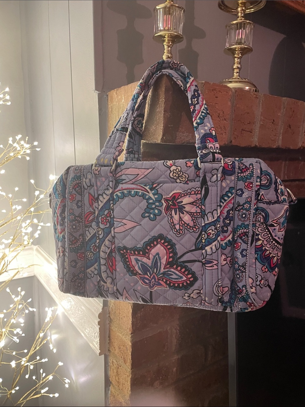 Vera Bradley Quilted Paisley Travel Duffle in Light Blue and Pink